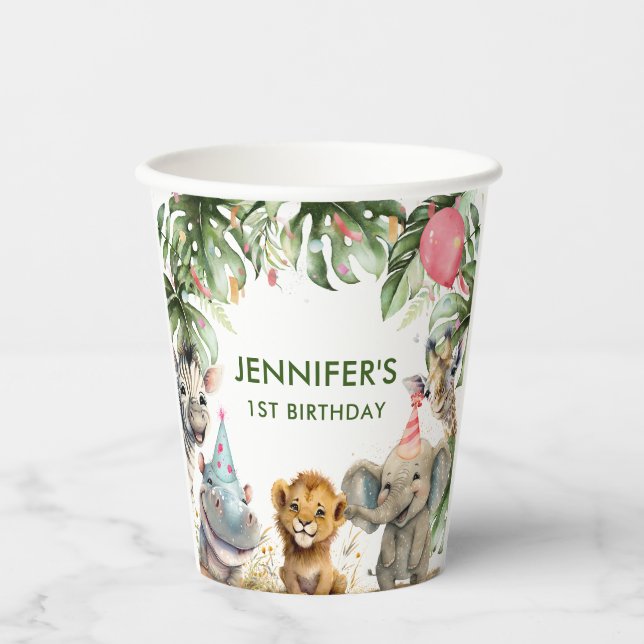 Party Animals Jungle 1st Birthday  Paper Cups (Front)