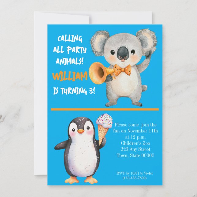 Party Animals Kids Birthday Invitation (Front)