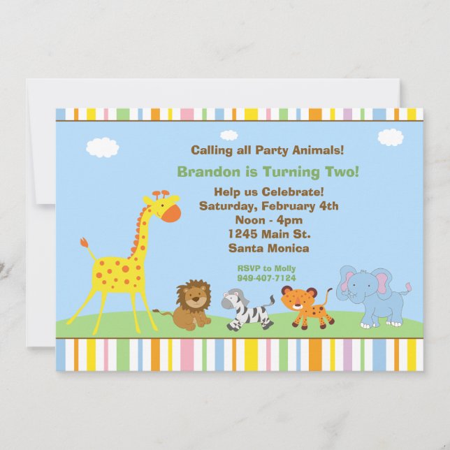 Party Animals Kids Birthday Party Invitation (Front)