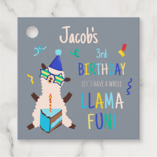 Party Animals Llama Birthday Boys Grey Favour Tags