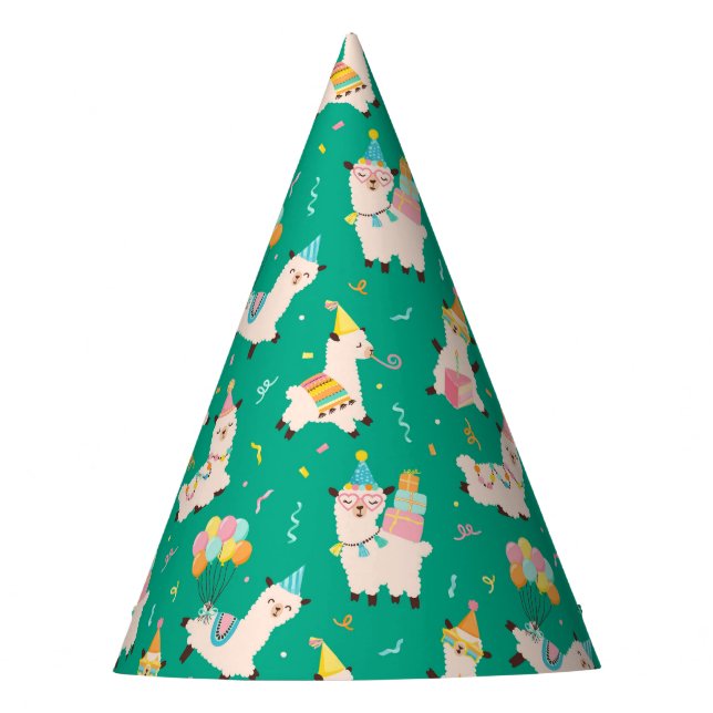 Party Animals Llama Birthday Party Green Hat (Front)
