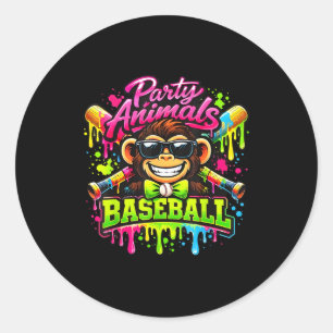Party animals meme baseball funny monkey  classic round sticker