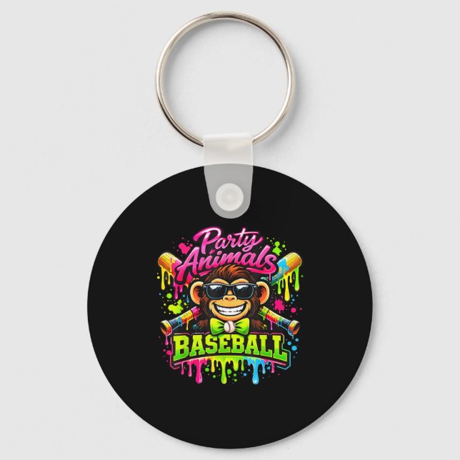 Party animals meme baseball funny monkey  keychain (Front)