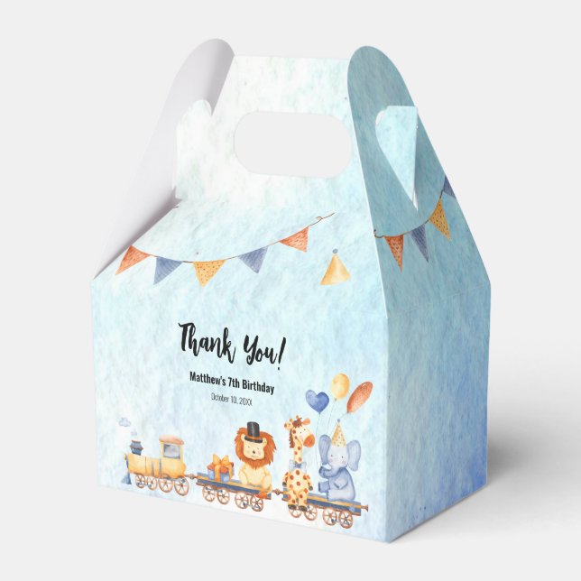 Party Animals on Train Kid Jungle Birthday Party Favor Box (Front Side)