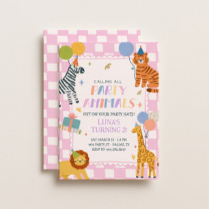 Party Animals   Pink Safari Jungle Girls Birthday Invitation