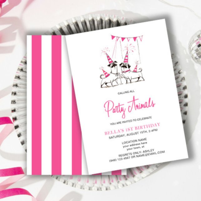 Party Animals Puppy Pink Birthday Party Invitation (Creator Uploaded)