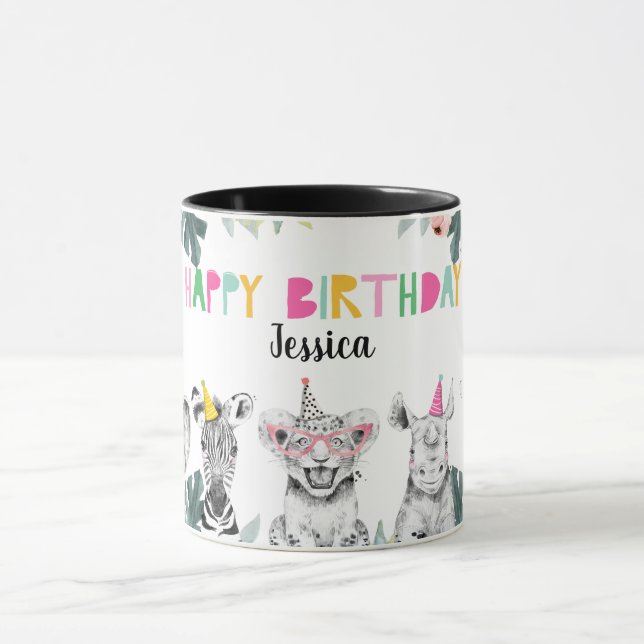 Party Animals Safari Birthday Girl Pink Zoo Jungle Mug (Center)