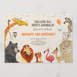 Party Animals Safari Girl Boy Animals Birthday Invitation