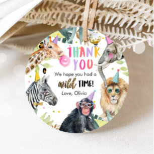 Party Animals Safari Girl Pink Thank You Wild Time Favour Tags