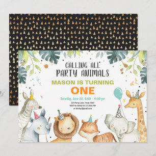 Party Animals Safari Gold Boy Animals Birthday Invitation