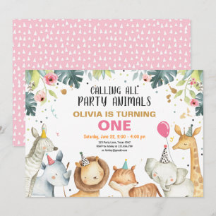 Party Animals Safari Gold Girl Animals Birthday Invitation