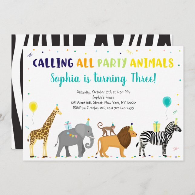 Party Animals Safari Jungle Birthday Invitation (Front/Back)
