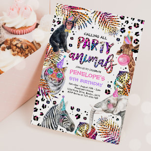 Party Animals Safari Rainbow Cheetah Birthday  Invitation