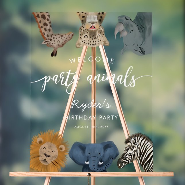 Party Animals Safari Theme Birthday Welcome Acrylic Sign (Neutral)