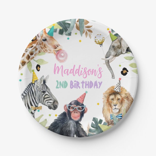 Party Animals Safari Wild Anima Zoo Birthday Paper Plate (Front)