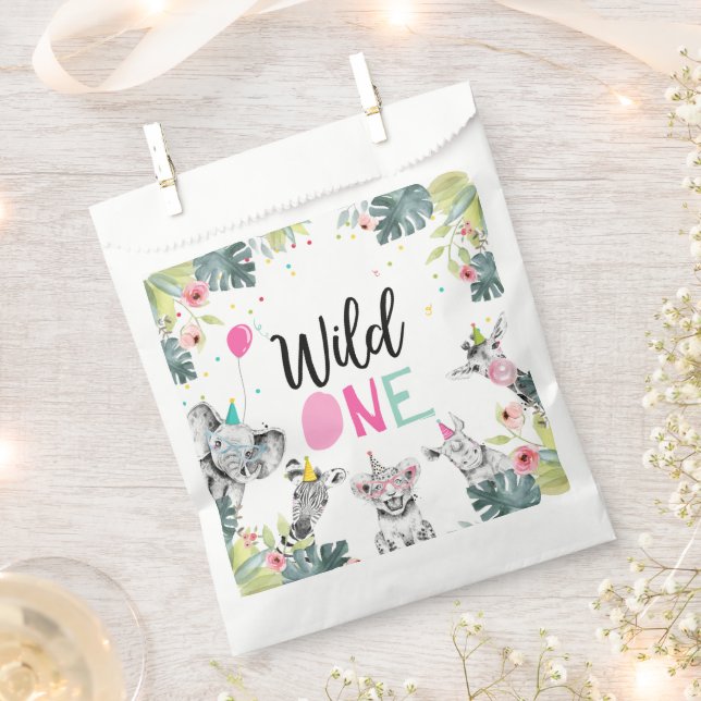 Party Animals Safari Wild One Girl First Birthday Favour Bag (Clipped)