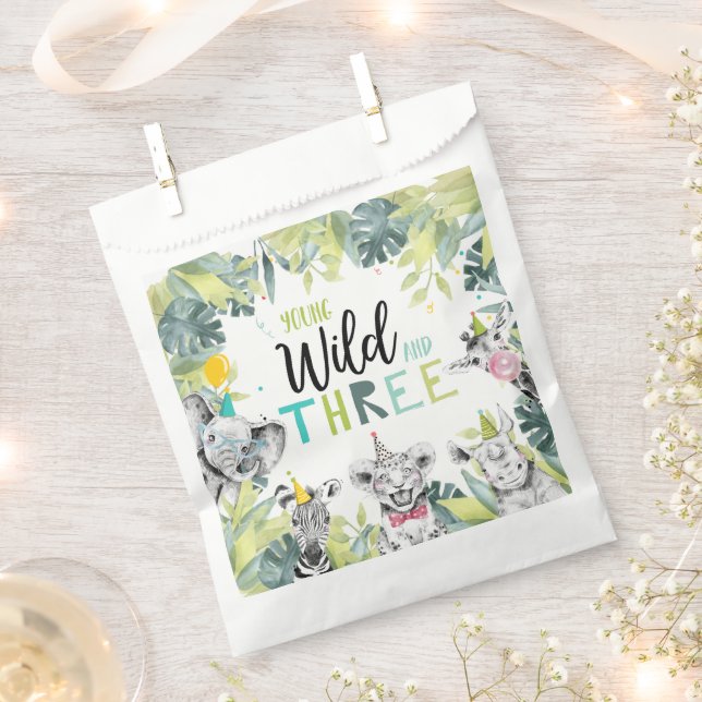 Party Animals Safari Young Wild and Three Birthday Favour Bag (Clipped)