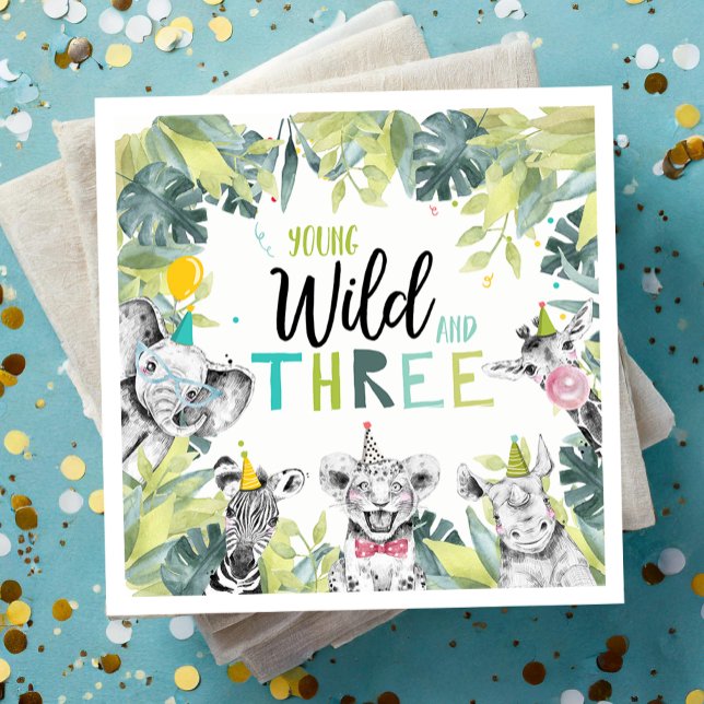 Party Animals Safari Young Wild and Three Birthday Napkin (Creator Uploaded)