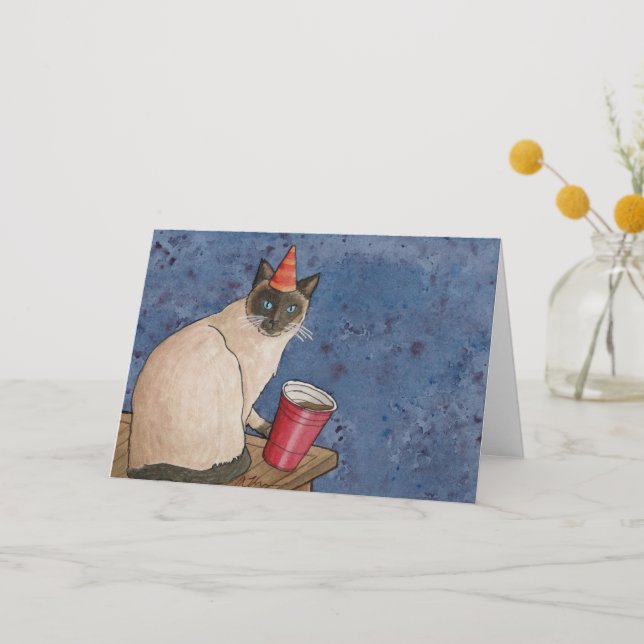 Party Animals: Siamese Cat Card A5 (Front)
