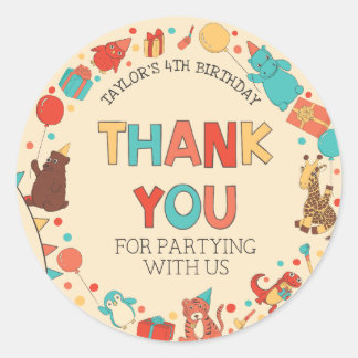 Party Animals Thank You Favour  Classic Round Sticker