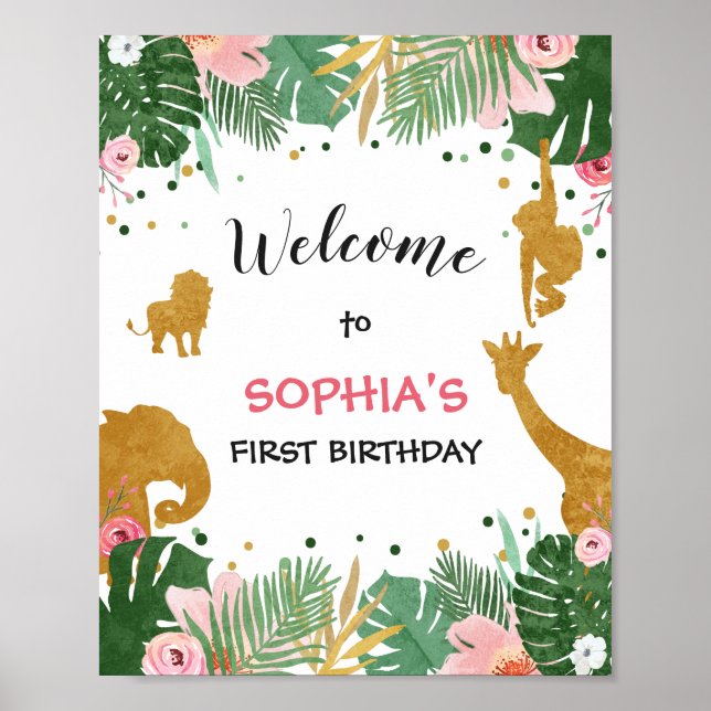 Party animals Welcome Sign Zoo Safari Jungle (Front)
