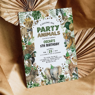 Party Animals Wild Jungle Safari Boy 1st Birthday Invitation