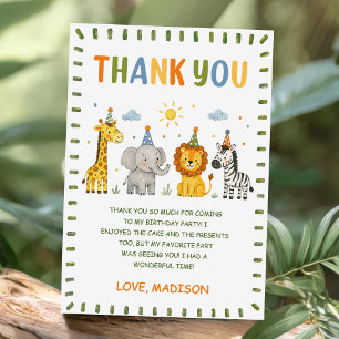  Party Animals Wild Safari Birthday Thank You Card