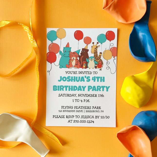 Party Animals with Balloons Personalized Birthday Invitation (Creator Uploaded)
