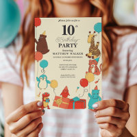 Party Animals with Hats and Balloons Kids Birthday