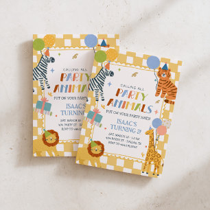 Party Animals Yellow Safari Jungle Boys Birthday Invitation