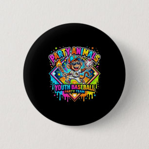 Party animals youth baseball team fun for kids 2 inch round button