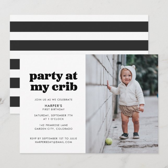Party at My Crib 1st Birthday Party Invitation (Front/Back)