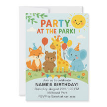 Party at The Park Animals Birthday Invitation