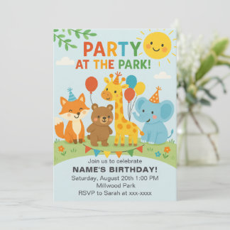 Party at The Park Animals Birthday Invitation