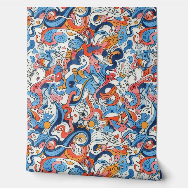 Party Backdrop Colourful Hand-drawn Doodles Wallpaper (Unrolling)