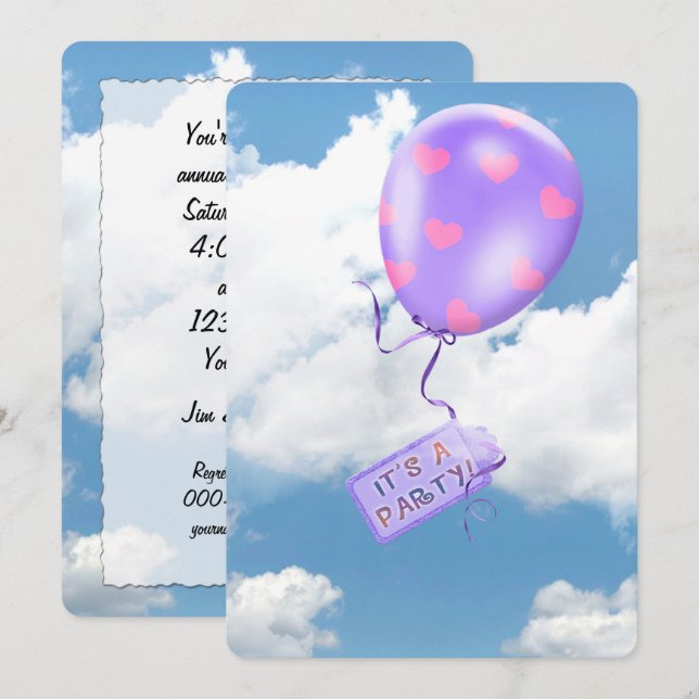 Party Balloon in sky Invitation (Front/Back)