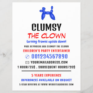 Party Balloon Kids Entertainer, Clown Advertising Flyer