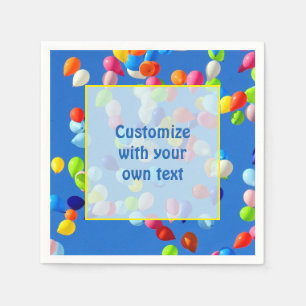 Party Balloons Floating in Blue Sky Custom Text Napkin
