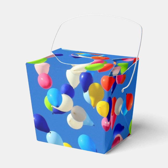 Party Balloons Floating in Blue Sky Favor Box (Front Side)