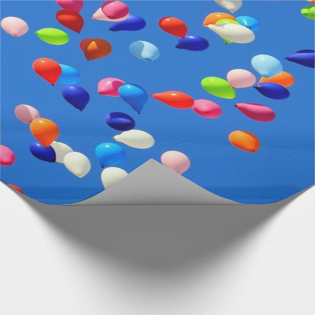 Party Balloons Floating in Blue Sky Wrapping Paper (Corner)