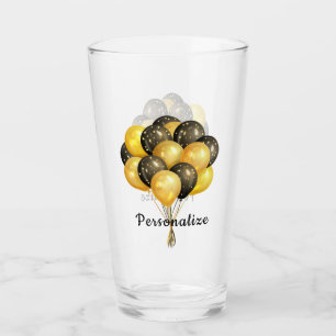 Party Balloons Gold Black Celebration Personalized Glass