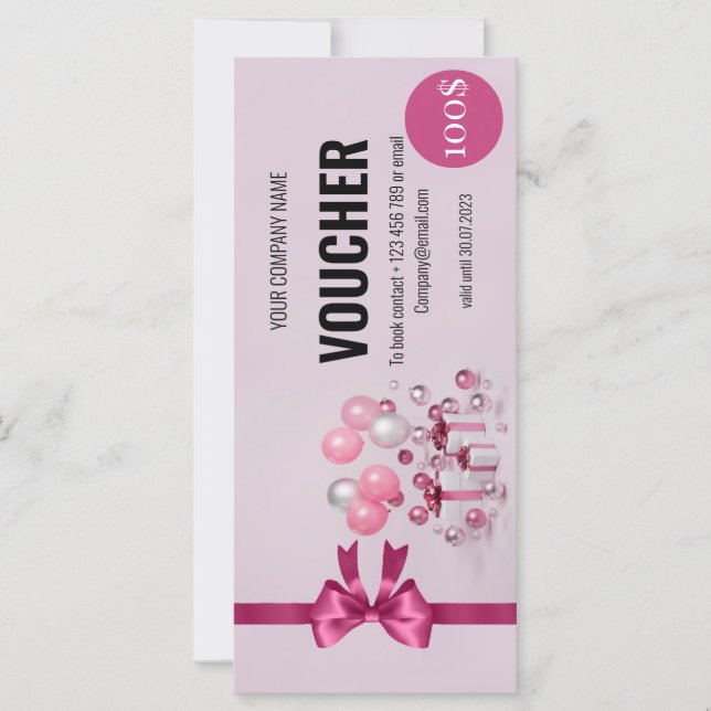 Party Balloons Pink Gift Voucher Certificate (Front)