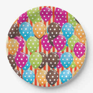 Party Balloons Stripes dots Holidays birthday Fun Paper Plate