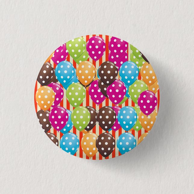 Party Balloons Stripes polka dots circus Fun 1 Inch Round Button (Front)