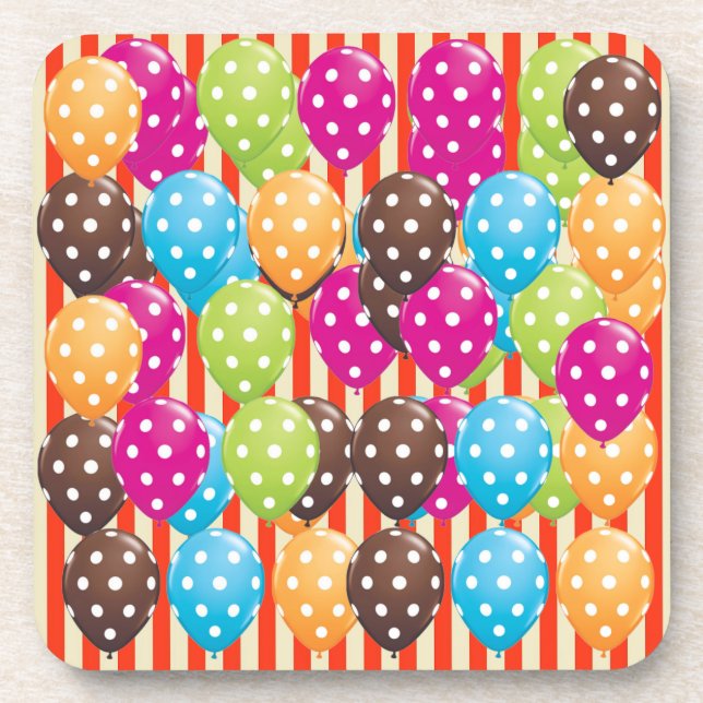 Party Balloons Stripes polka dots circus Fun Coaster (Front)