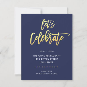 PARTY Bar Mitzvah modern navy + faux gold script Invitation