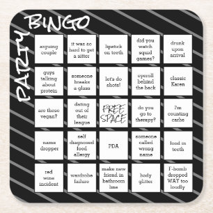 Party Bingo Black Modern Square Paper Coaster