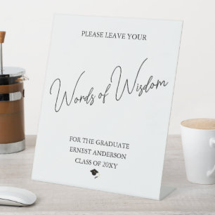 Party Black and White Graduate Graduation Tabletop Pedestal Sign