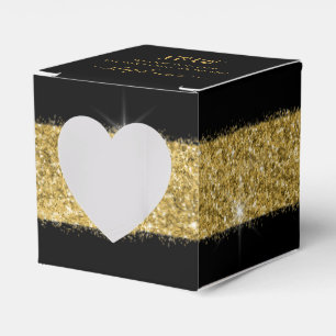 Party Black Gold Glitter Confetti Square Heart Favor Box