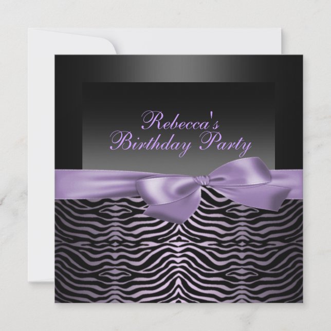 Party Black & Purple Zebra Birthday Invitation (Front)